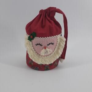 Vintage Santa Coffee Can Cover Baggie Pull String Christmas